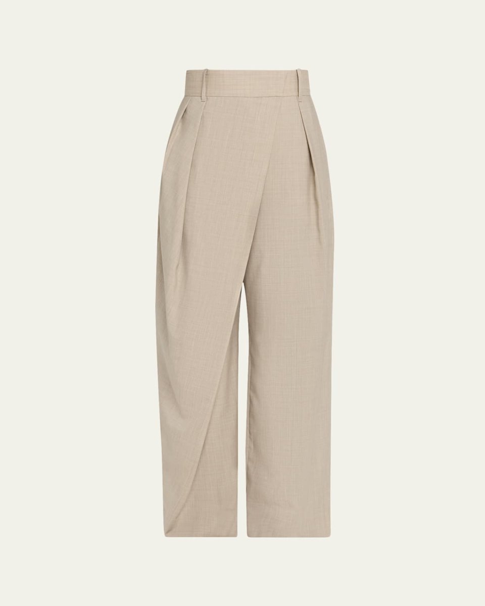 Wrap Pleated Wide-Leg Trousers
